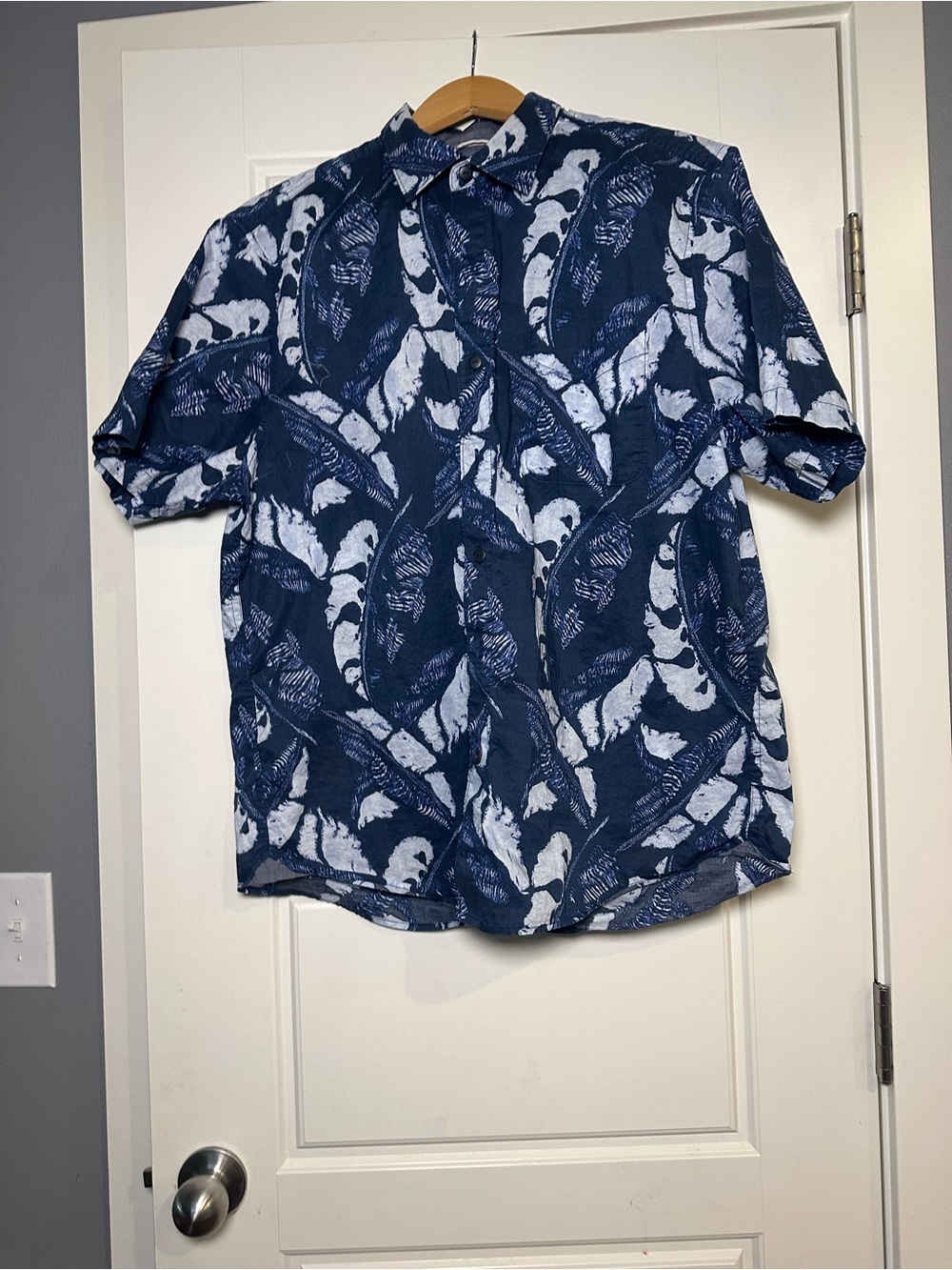 Tommy Bahama Navy and White Tropical Leaf Button-Down Shirt